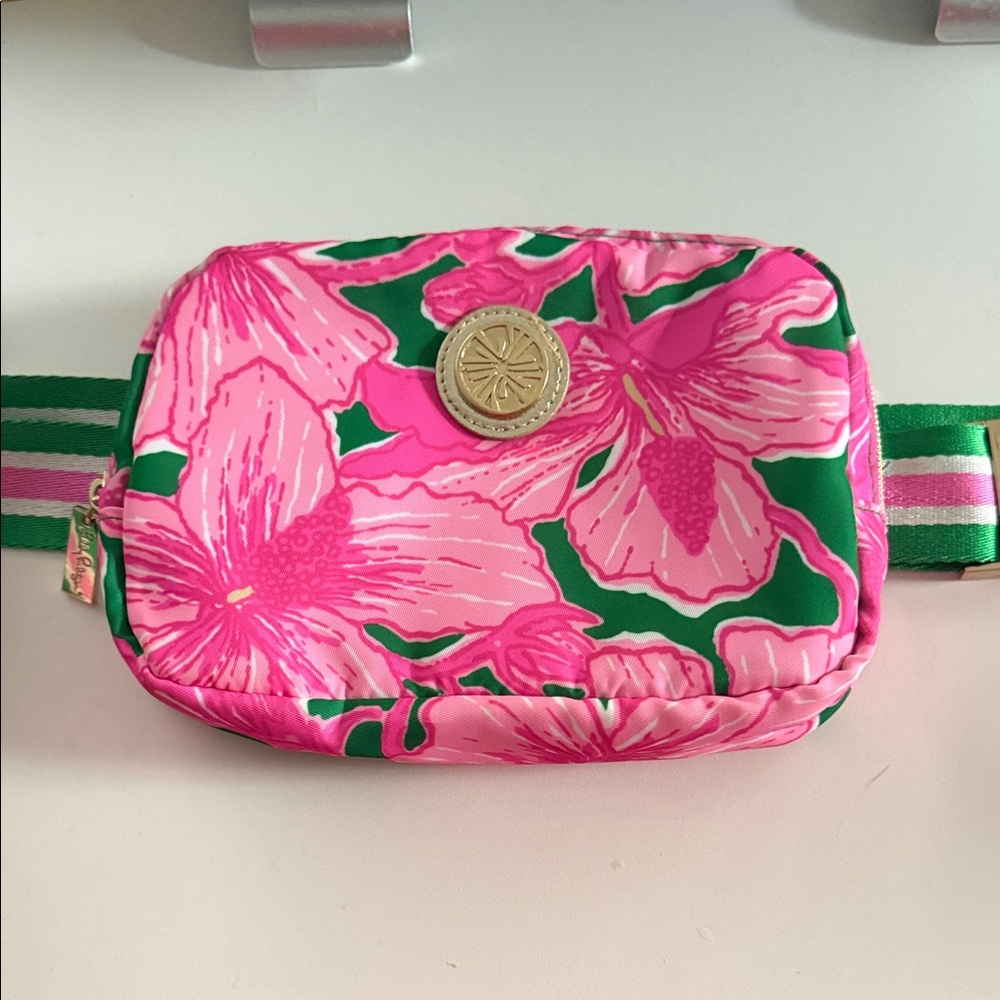 Lilly Pulitzer Pink and Green Floral Pouch